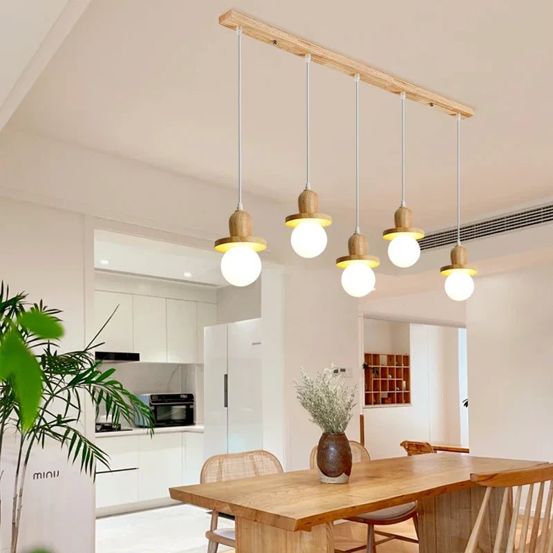 lustre en madera sólida estilo nórdico con tres cabezas