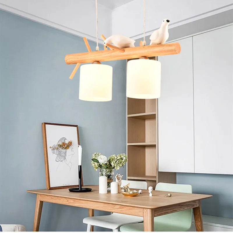 lámpara nórdica de madera maciza con pájaros para decoración interior