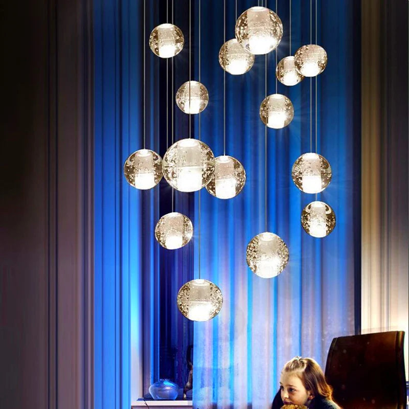 lámpara colgante de cristal moderna con bola giratoria led colgante