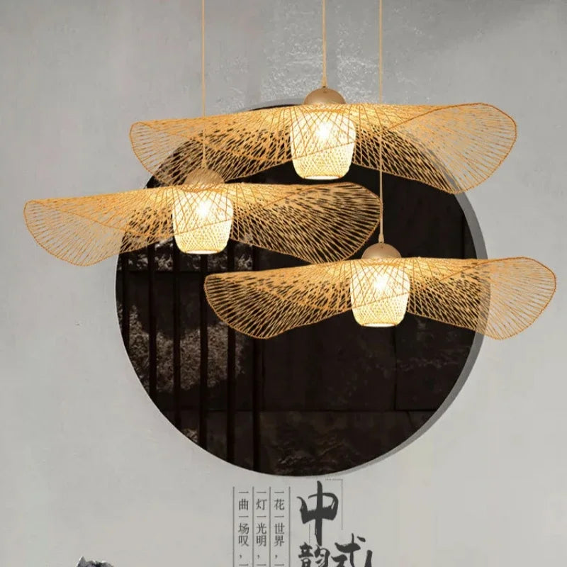 lámpara de bambú tejido estilo japonés para decoración moderna