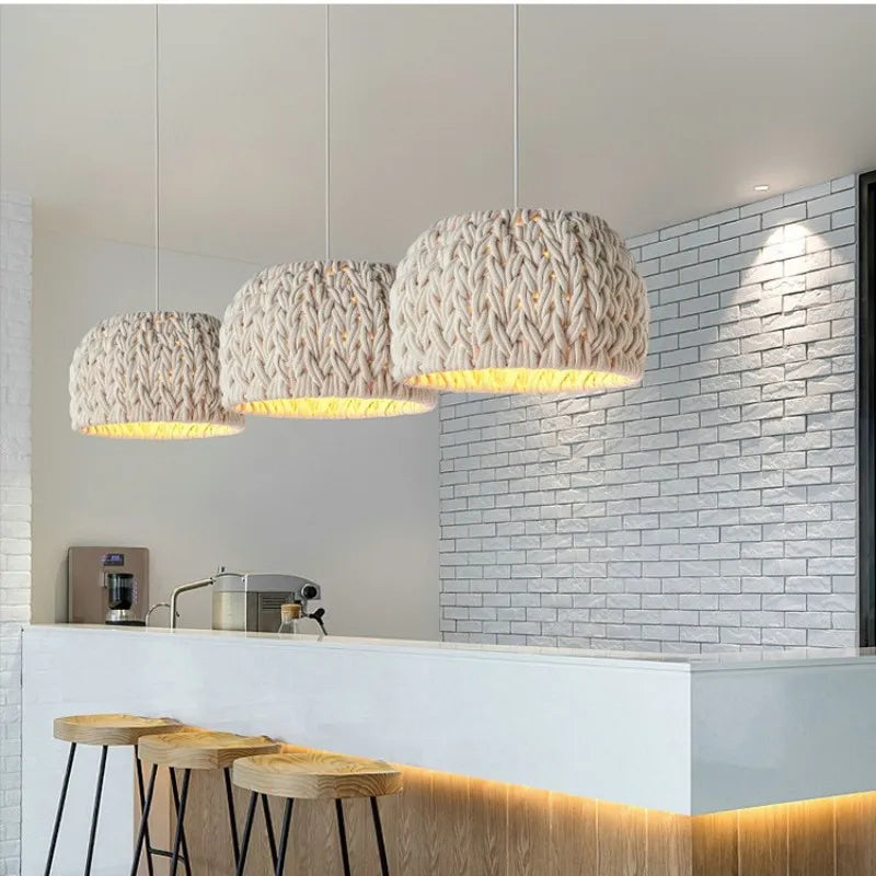 Lámpara colgante LED nórdica Wabi Sabi E27 luces de cuerda tejida minimalismo lámpara colgante lámpara de araña comedor luminarias