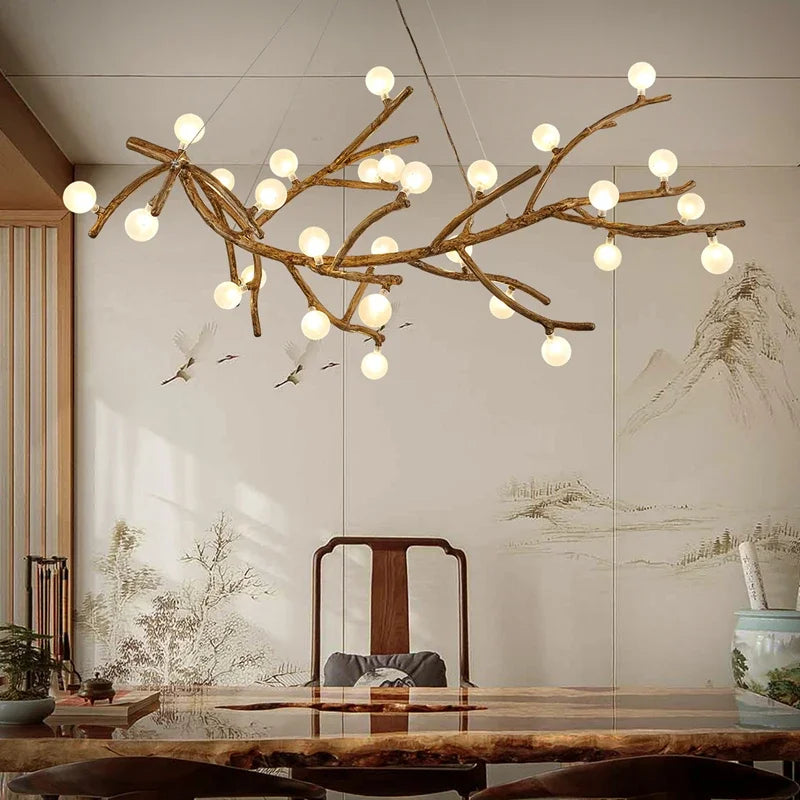 Candelabro vintage de resina con ramas de árbol led