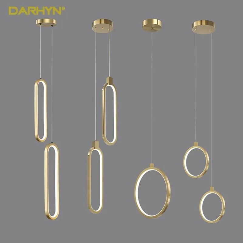 Lámpara de araña colgante LED minimalista moderna para dormitorio restaurante salón oro negro decoración colgante lámpara de araña