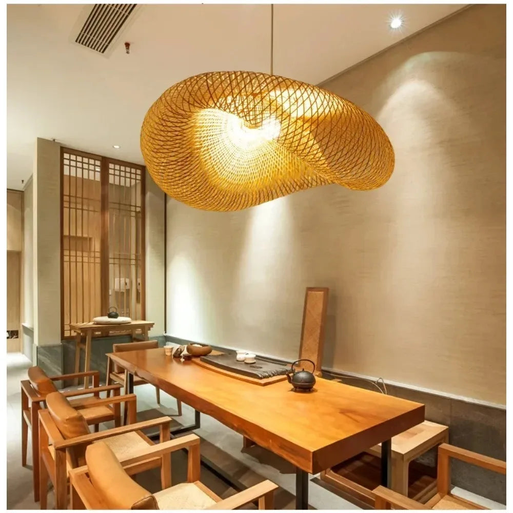 Muto Lámpara colgante nube bohemia, bambú, madera, salón