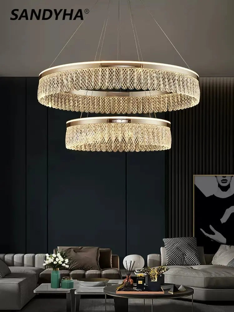 lámpara colgante sandyha moderna creativa anillo de lujo en cristal
