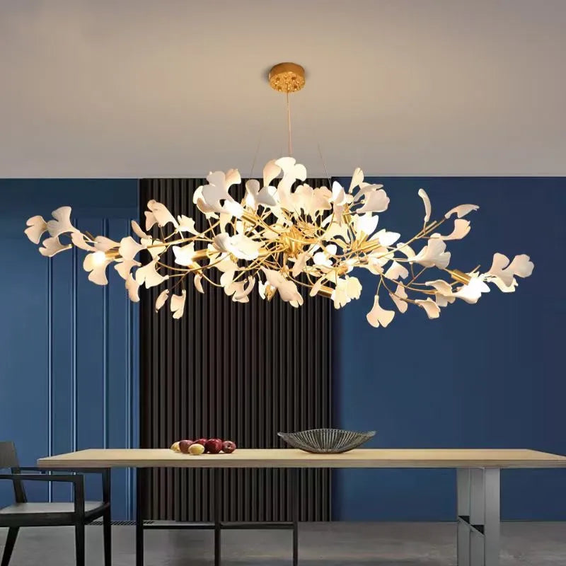 lustre LED de lujo moderno en cerámica motivo ginkgo arte villa