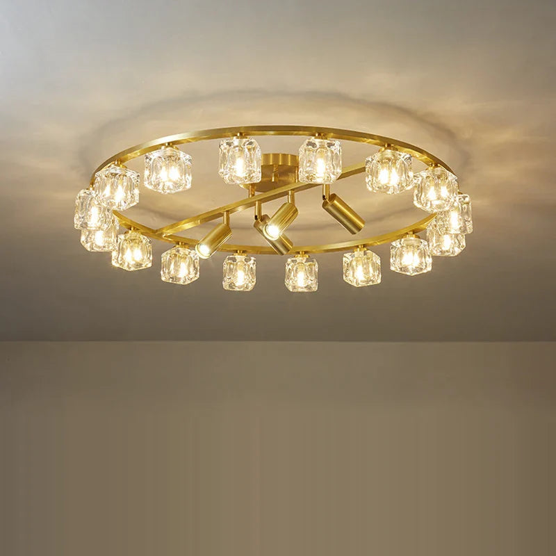 lámpara de cobre y cristal para decoración moderna 2024
