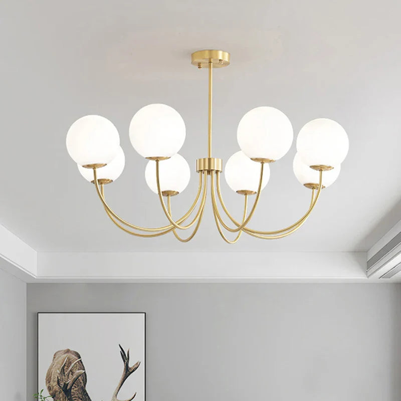 lámpara colgante moderna de vidrio con luminaria suspendida y estructura metálica