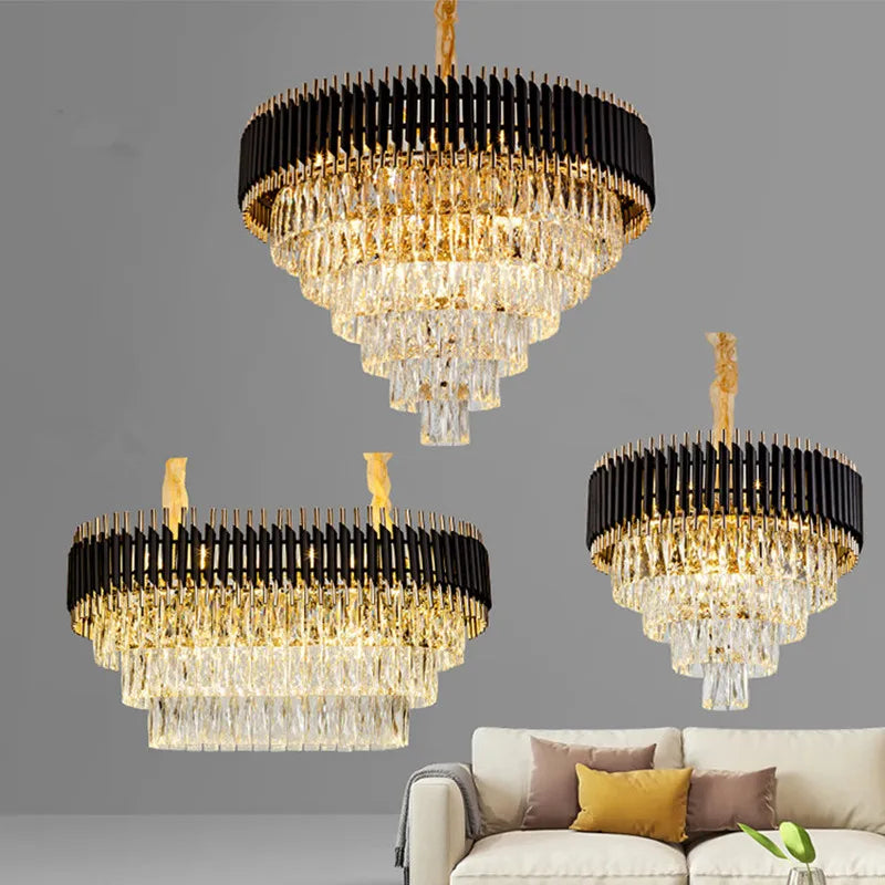 lustre moderno de lujo en cristal K9 LED suspendido