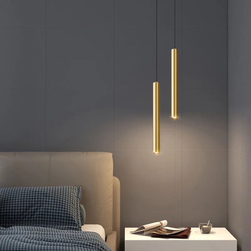 lustre moderno minimalista LED en cobre para restaurante y bar