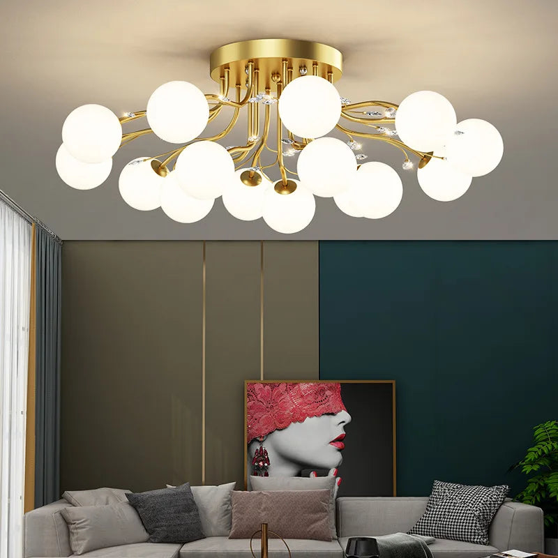 lámpara bola de vidrio nórdica dorada luminaria decorativa interior