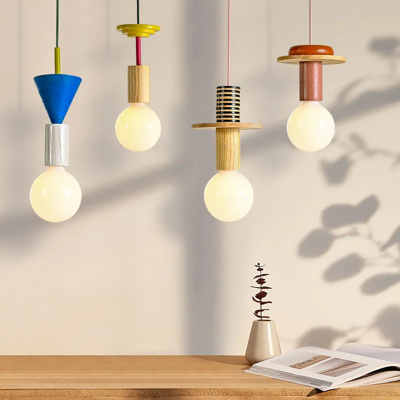 Lámpara colgante nórdica de madera diseño elegante