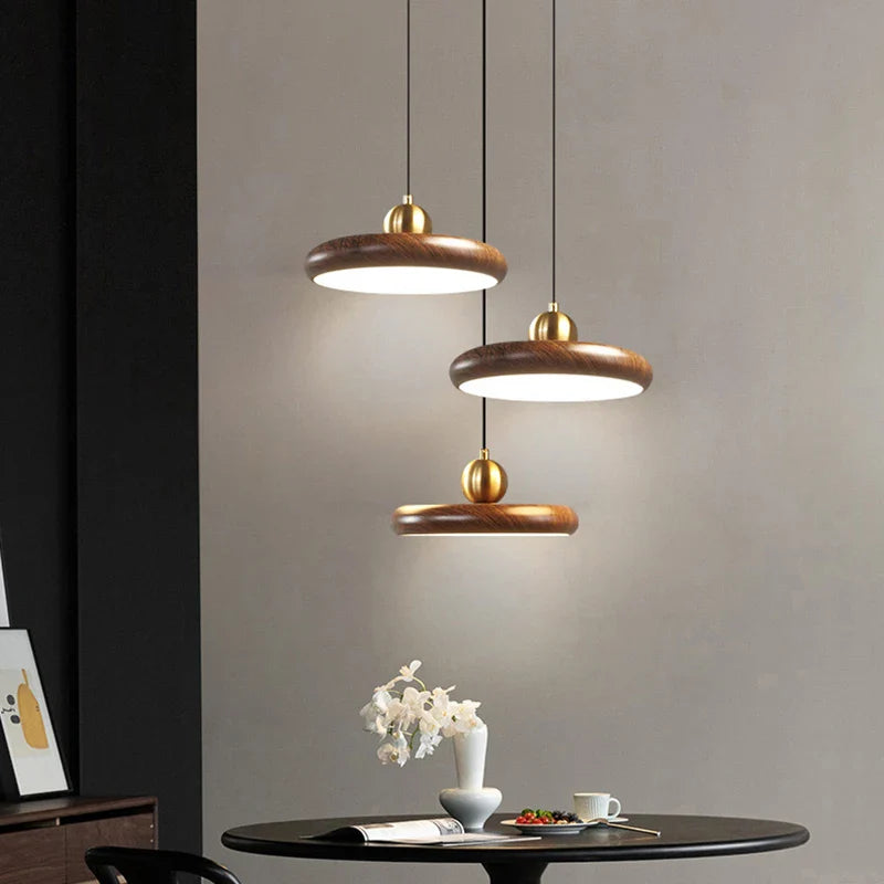lustre en hierro imitación grano de madera luminarias colgantes variables