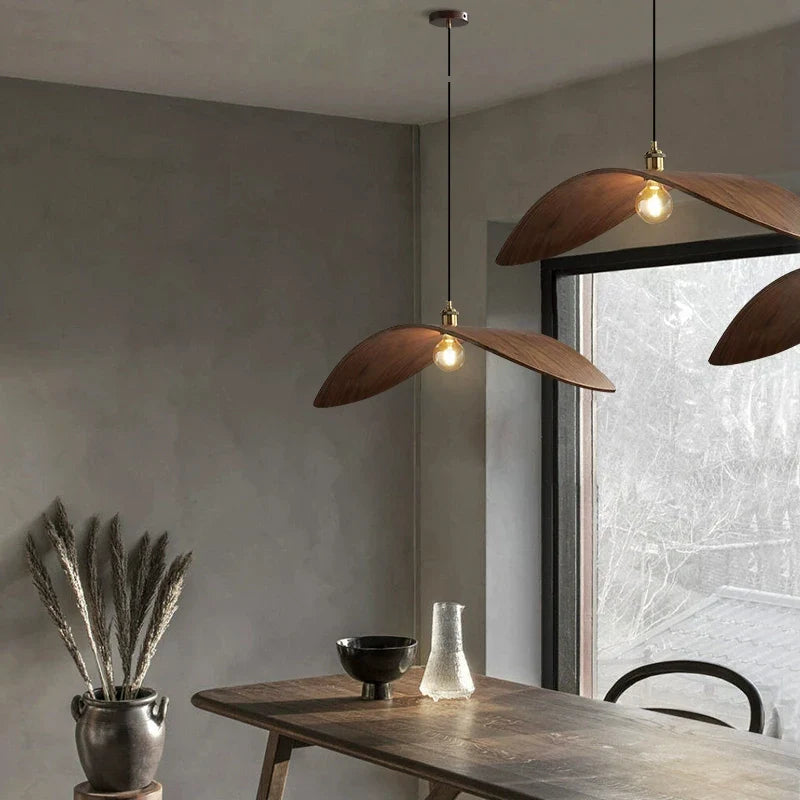 lámpara wabi sabi de madera con led para loft escaleras