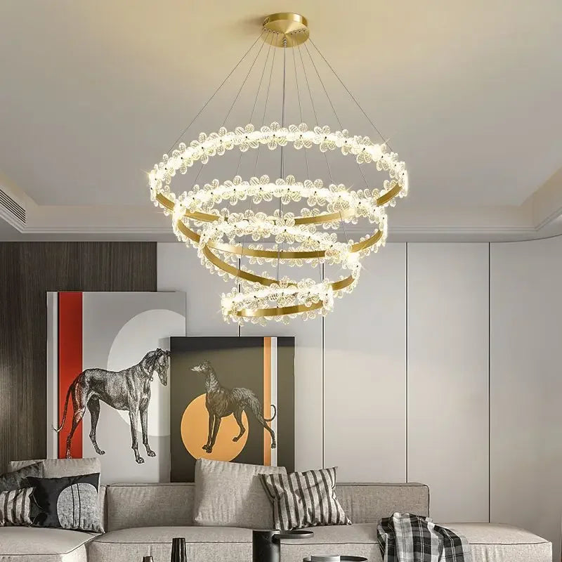 lámpara de cristal k9 estilo nórdico con anillo de pétalos y led