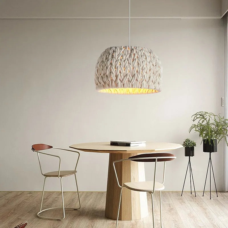 lámpara colgante nórdica wabi sabi cuerda tejida minimalismo led