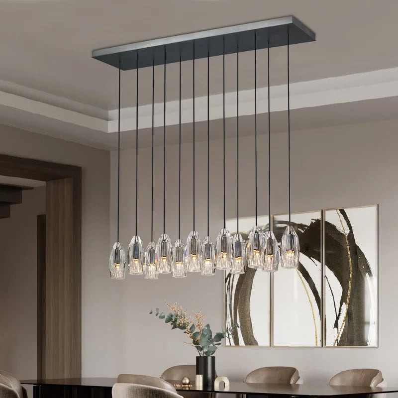 lámpara colgante de lujo en cristal y cobre posmoderna rectangular