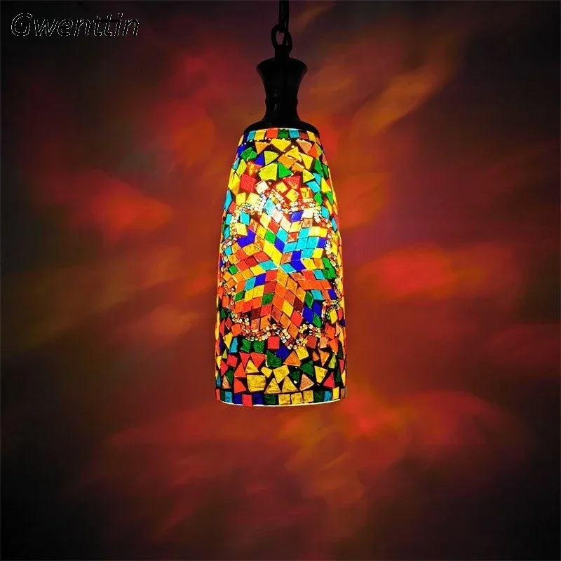 lámpara bohemia vintage de vidrio teñido para decoración interior