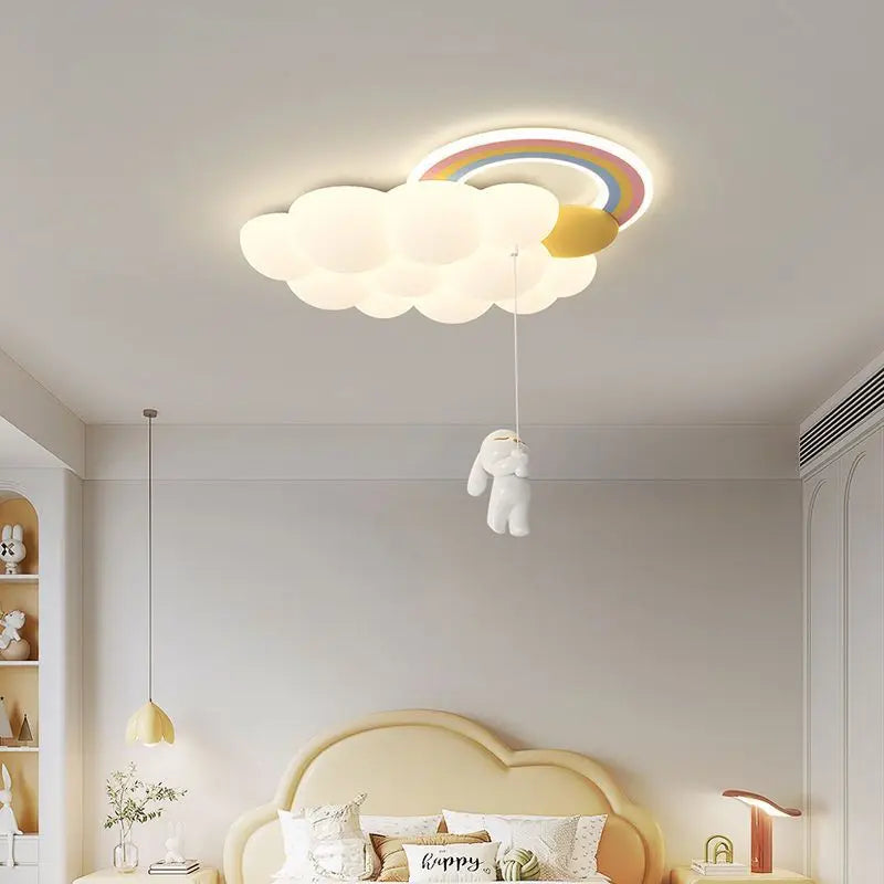 lámpara colgante arcoíris nube con caballo, conejo y oso para niños