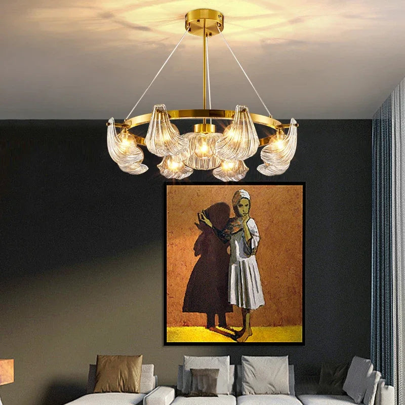 lámpara colgante de lujo de vidrio de concha con lámparas led creativas