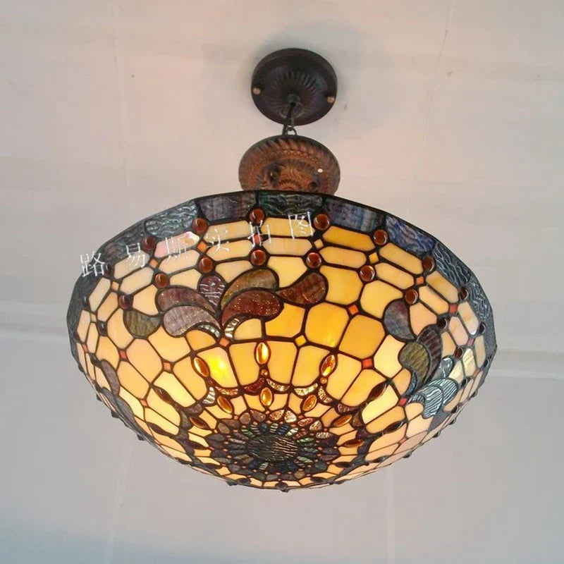 lámpara colgante de vidrio Tiffany clásica estilo europeo para decoración interior