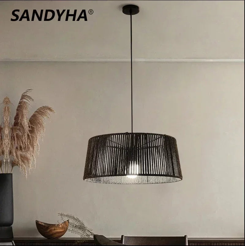 lámpara colgante nórdica sandyha cuerda tejida iluminación led para casa