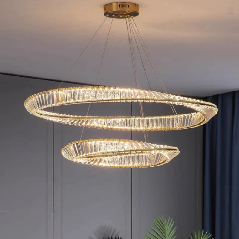 Lámpara de salón moderna LED K9 regulable de lujo anillo irregular de cristal dorado