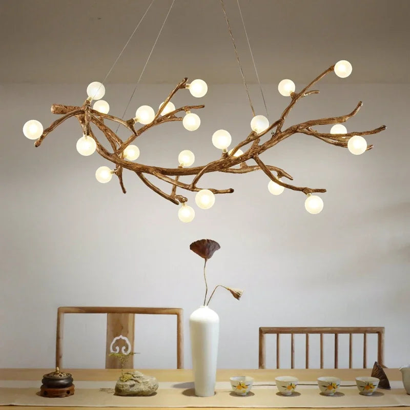 lámpara vintage de resina con ramas de árbol para decoración interior