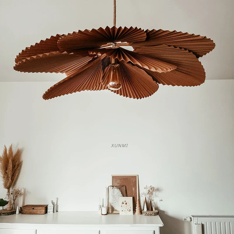 lámpara colgante nórdica wabi-sabi en forma de abanico para decoración creativa