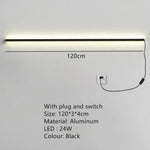 Applique Murale Led Moderne Design Minimaliste Élégant 120Cm-Noir-Interrupteur / Lumière