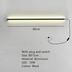 Applique Murale Led Moderne Design Minimaliste Élégant 80Cm-Noir-Interrupteur / Lumière
