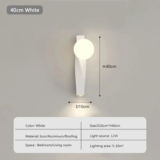 Applique Murale Led Nordique Élégante Minimaliste Blanc-40Cm / Blanc Froid Chambre