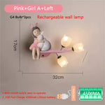 Applique Murale Rechargeable Élégante Et Ludique. Fille A Rose Gauche / Lumière Chaude Chambre