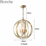 Cage Suspension Sphérique Dorée Country 4 Lampes Luminaire Chambre