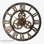 Horloge Murale Métal Vintage Chiffres Luminaire Doré
