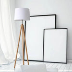 Lampadaire Tripode Bois Avec Abat-Jour Tissu Blanc Luminaire Chambre