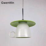 Led Suspension Céramique Colorée Cup Vert Luminaire Chambre