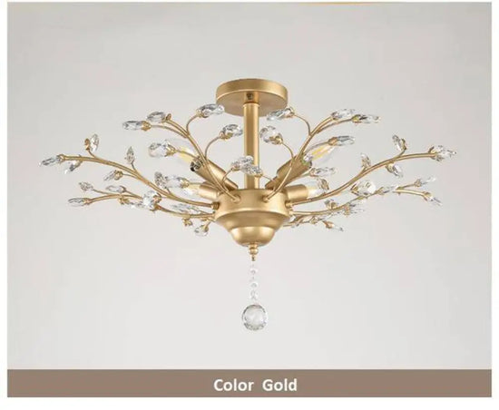 Lustre Arbre Vintage En Cristal Doré Luminaire Chambre