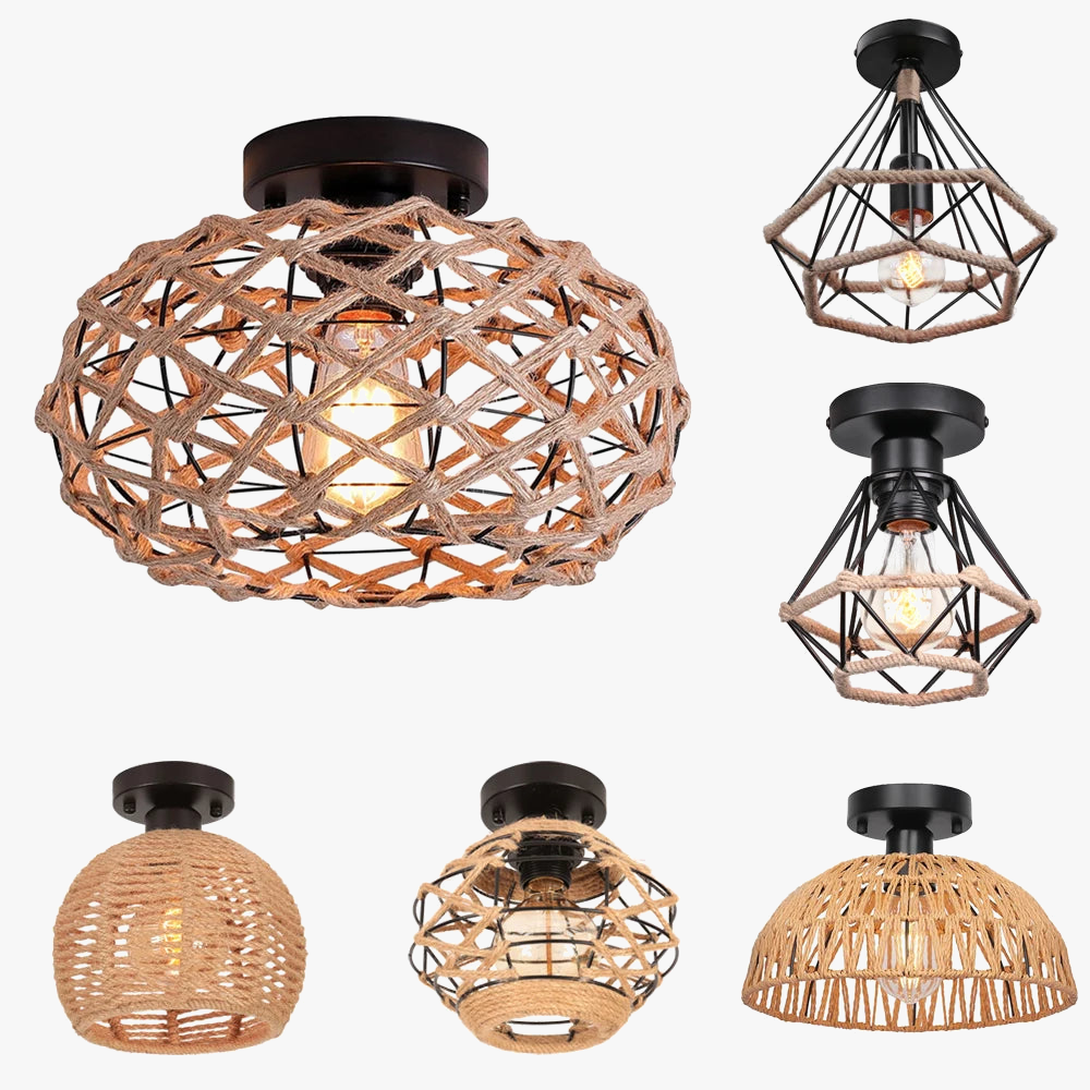 Lámpara de techo natural tejida elegante