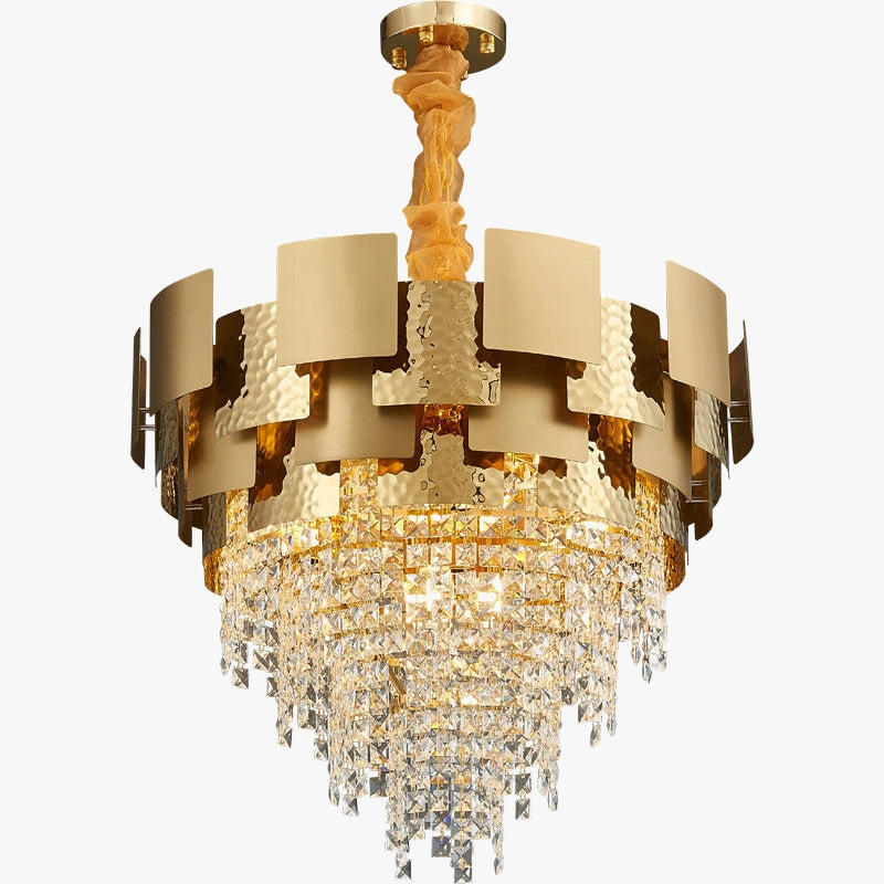 lámpara de techo de acero inoxidable con led y cristal dorado