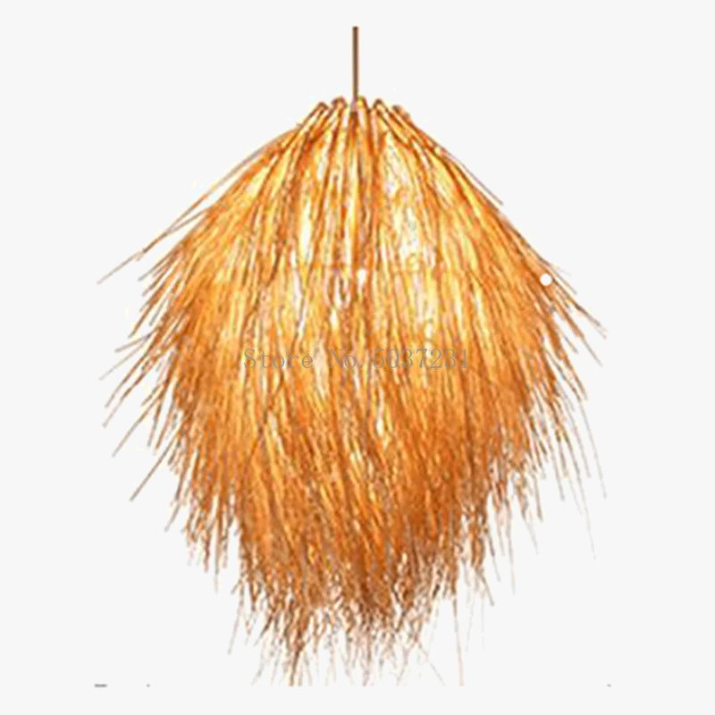 Lámpara colgante de ratán tejido de bambú, lámpara de sombrero de paja, decoración pastoral para sala