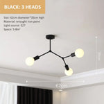 Lustre Industriel Led Branches Métalliques Noir - 3 Embouts Luminaire Chambre