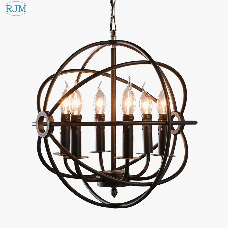 lámpara industrial vintage americana con jaulas redondas para iluminación decorativa