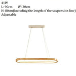 Lustre Led Anneau Bois Design 90Cm / 41W Naturelle Luminaire Chambre