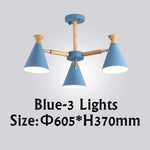 Lustre Led Bois Métal Coloré 3 Lampes / Bleu Luminaire Chambre