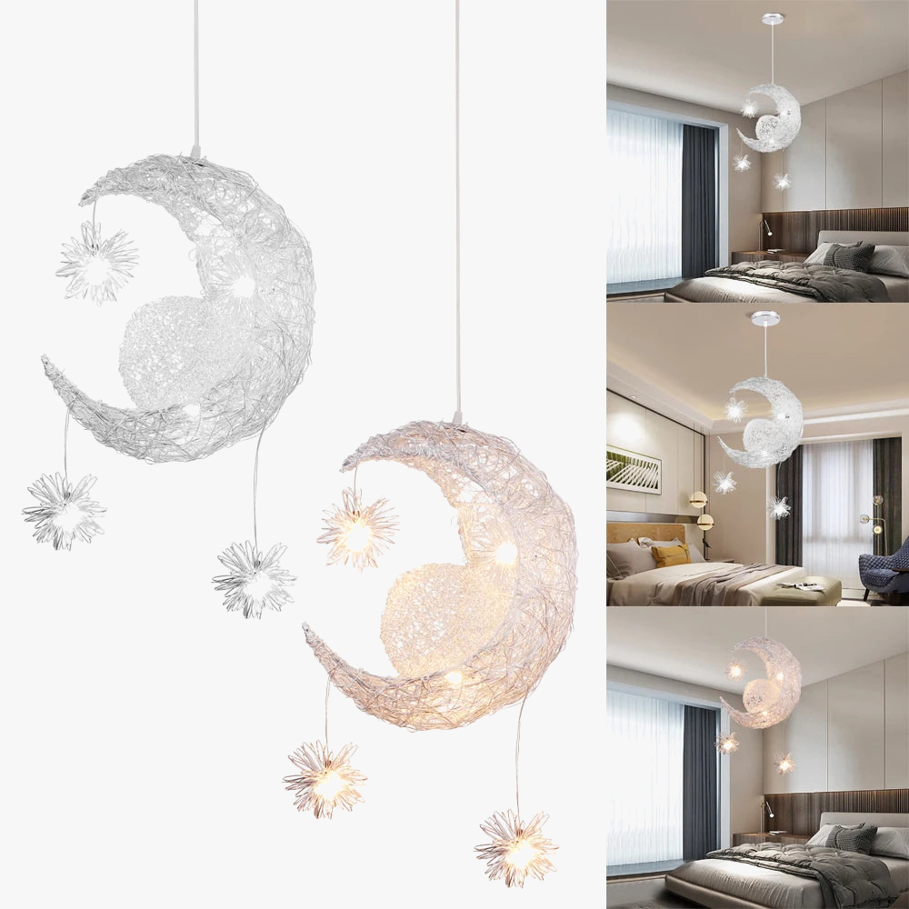 lustre LED romántico moderno en forma de luna y estrella