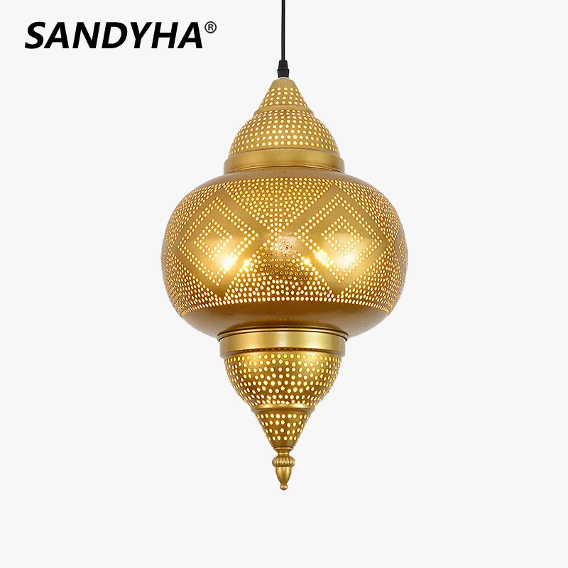 lámpara colgante led sandyha estilo sudeste asiático decoración interior dorada