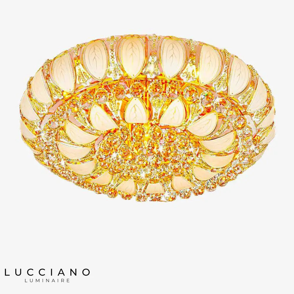 Lustre Rond Doré Verre Cristal Luminaire Chambre