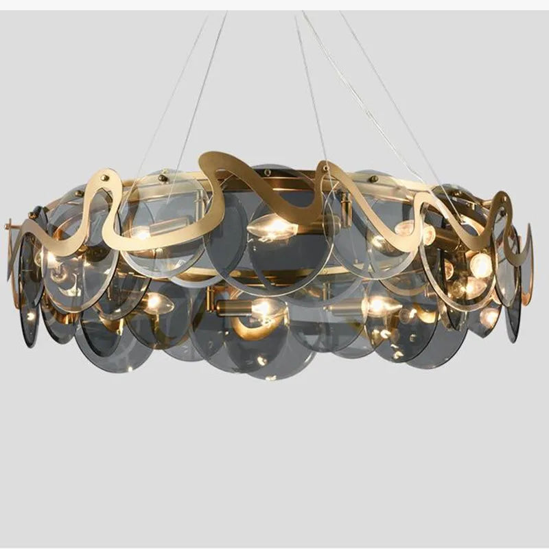 Lámpara de techo redonda de metal y cristal elegante
