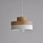 Lustre Scandinave Blanc & Bois Rond - 18X11 Cm